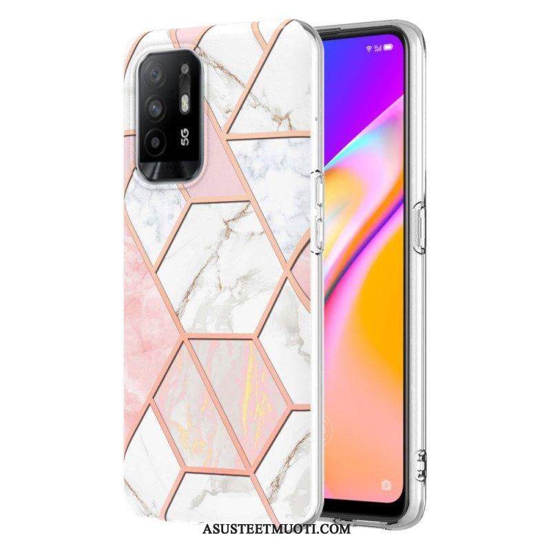 Case Oppo A94 5G Kiiltävä Geometrinen Marmori