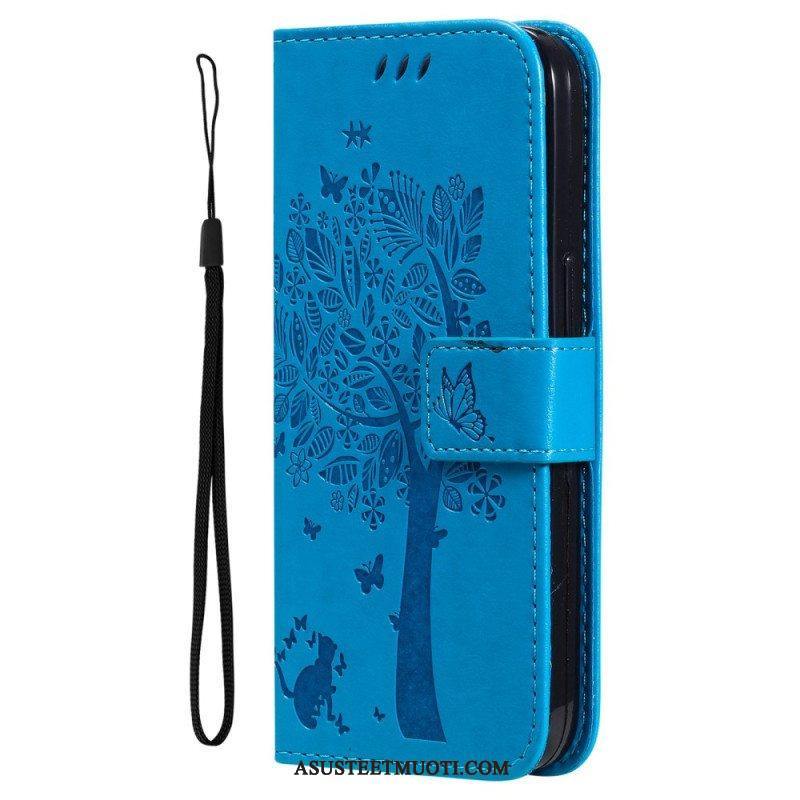 Flip Case Google Pixel 7 Pro Suojaketju Kuori Tree Ja Strappy Cat