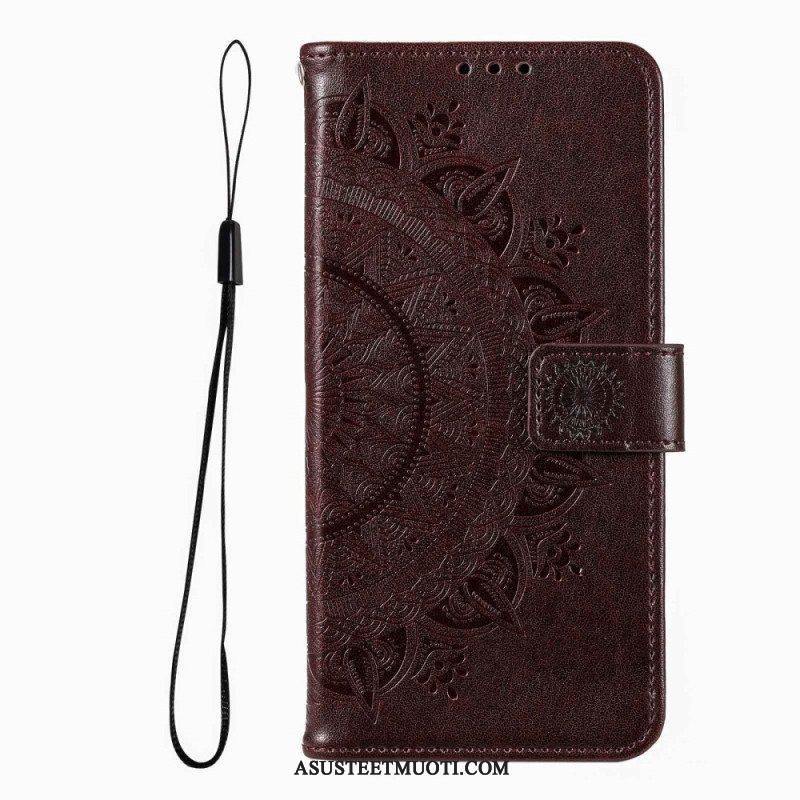 Flip Case Poco X5 Pro 5G Mandala-aurinko Kaulanauhalla