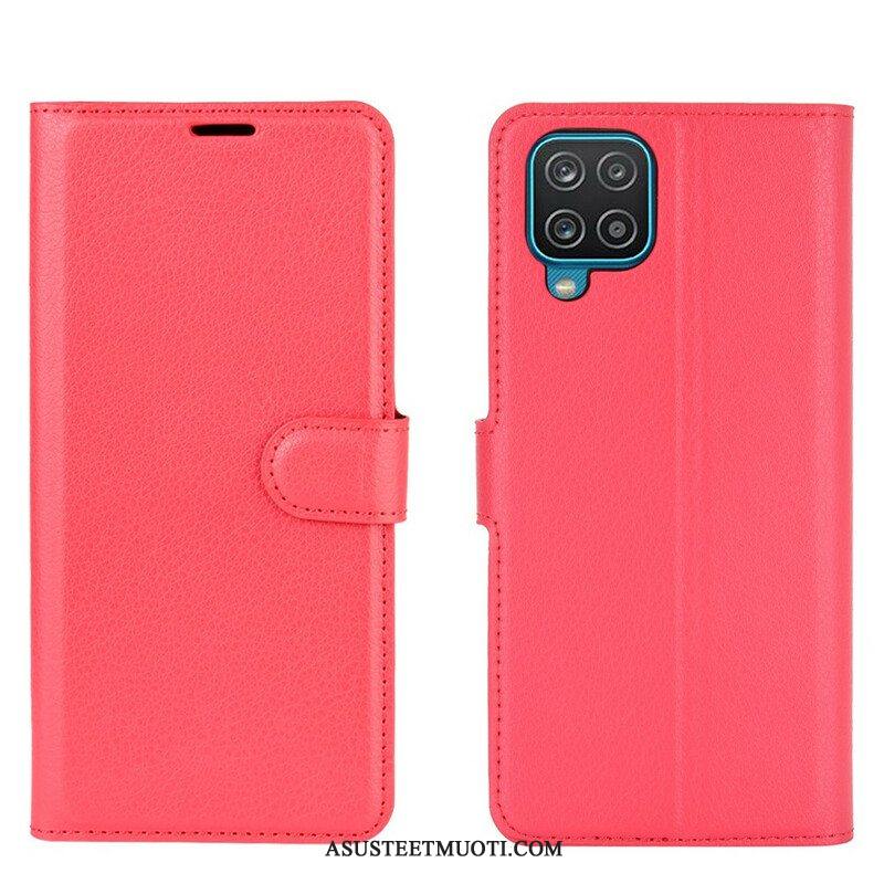 Flip Case Samsung Galaxy M12 / A12 Klassinen Litsi Tekonahka