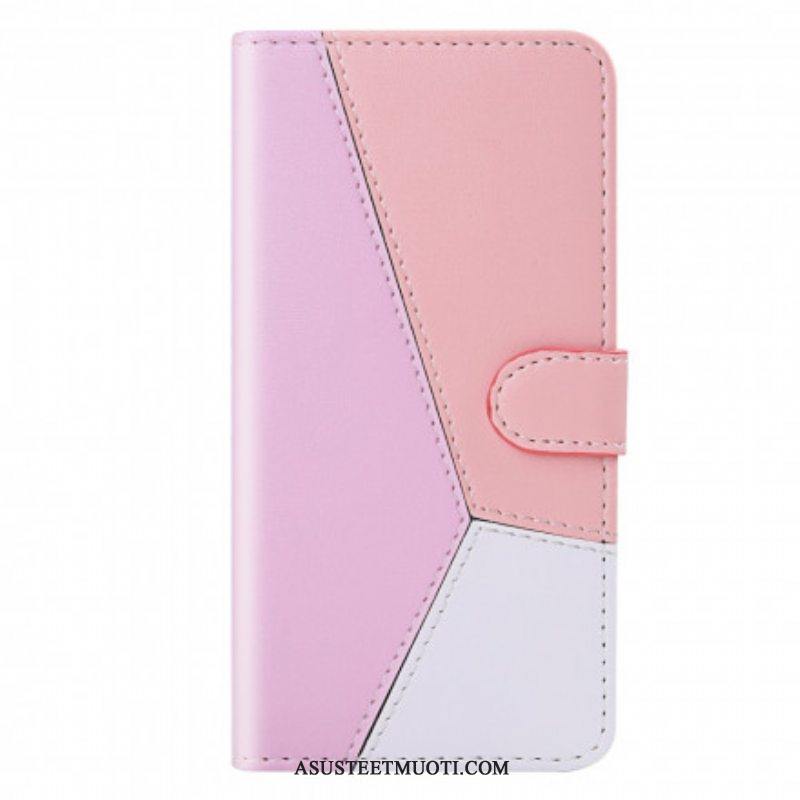 Flip Case Samsung Galaxy M12 / A12 Kolmivärinen Nahkaefekti