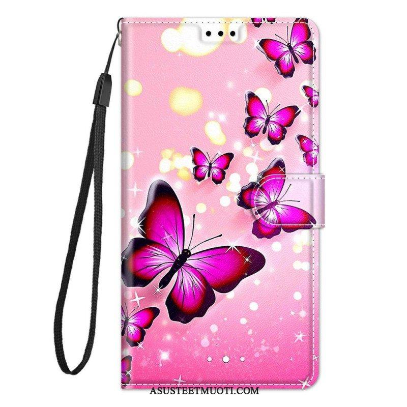 Flip Case Samsung Galaxy M53 5G Suojaketju Kuori Strap Butterflies Fan