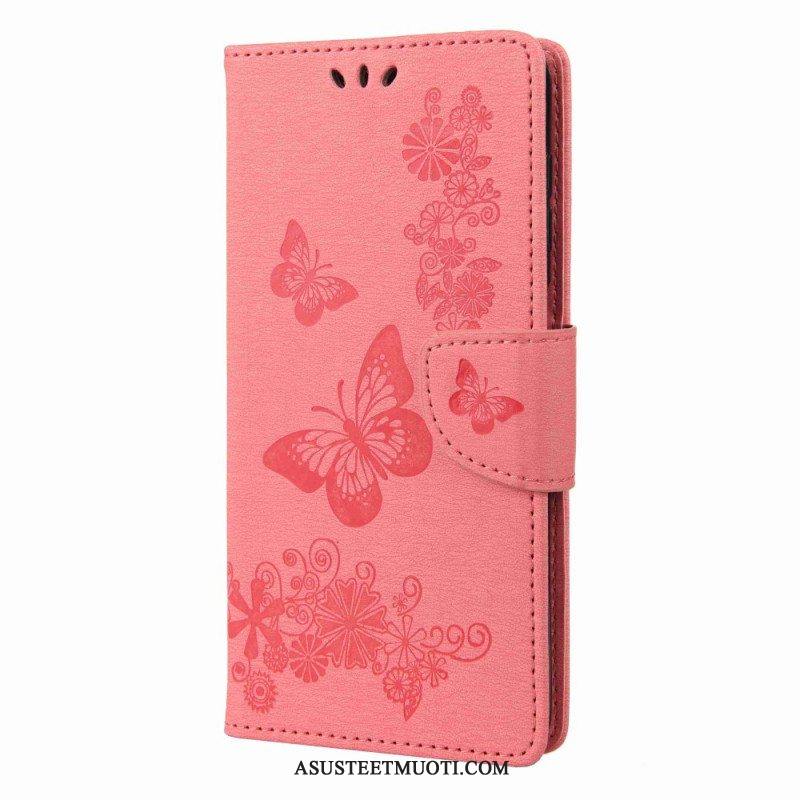 Flip Case Samsung Galaxy M53 5G Suojaketju Kuori Strappy Butterflies Design