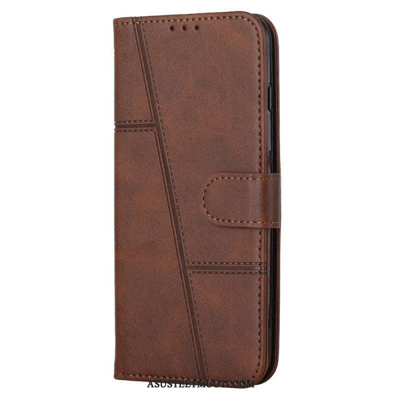 Flip Case Samsung Galaxy S22 5G Suojaketju Kuori Strappy Geo Leather Effect