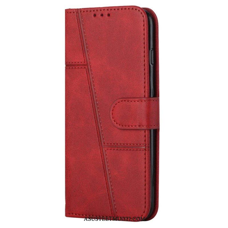 Flip Case Samsung Galaxy S22 Ultra 5G Suojaketju Kuori Strappy Geometric Leather Style