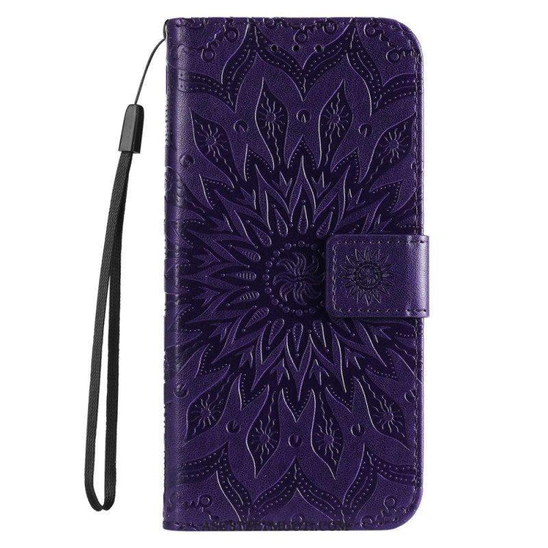 Flip Case Samsung Galaxy S23 5G Mandala-aurinko Kaulanauhalla