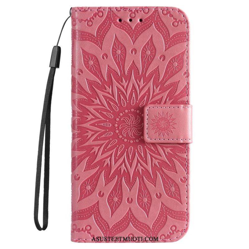 Flip Case Samsung Galaxy S23 5G Mandala-aurinko Kaulanauhalla