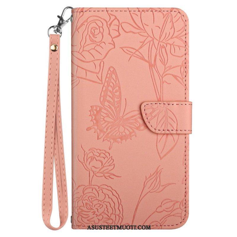 Flip Case Sony Xperia 5 IV Perhosia Kaulanauhalla