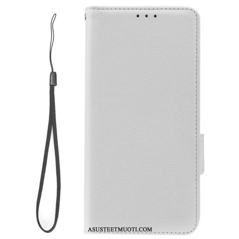 Kotelot Samsung Galaxy A14 / A14 5G Suojaketju Kuori Strappy Litchi Leather Style