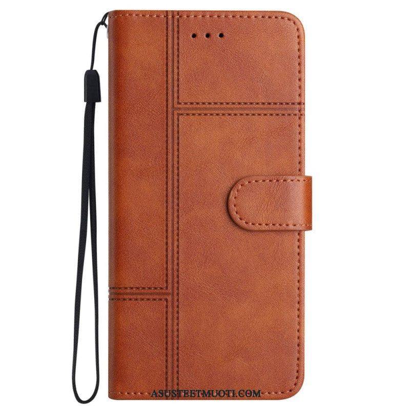 Kotelot iPhone 14 Pro Max Suojaketju Kuori Strappy Business Leather Style