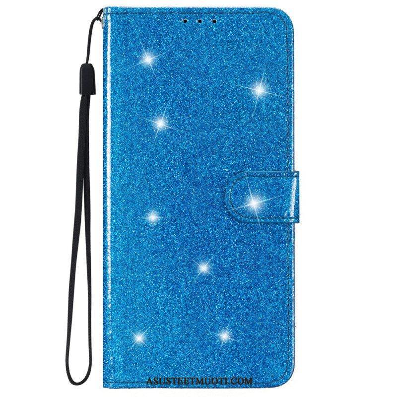 Kotelot iPhone 15 Plus Suojaketju Kuori Glitter-efekti Hihnalla