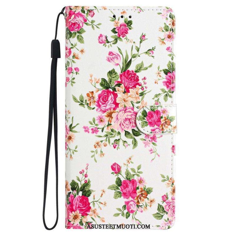 Kotelot iPhone 15 Suojaketju Kuori Liberty Flowers Hihnalla