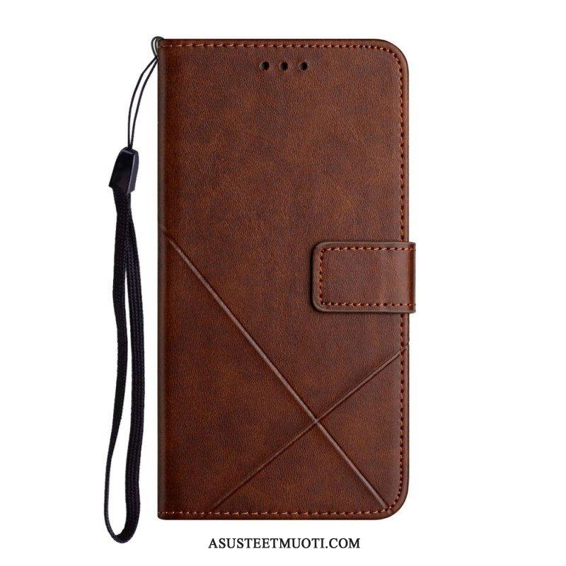 Nahkakotelo Samsung Galaxy A14 / A14 5G Suojaketju Kuori Strappy Geometric Leather Style