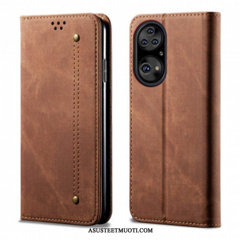 Puhelinkuoret Huawei P50 Pro Kotelot Flip Faux Leather Jeans Texture