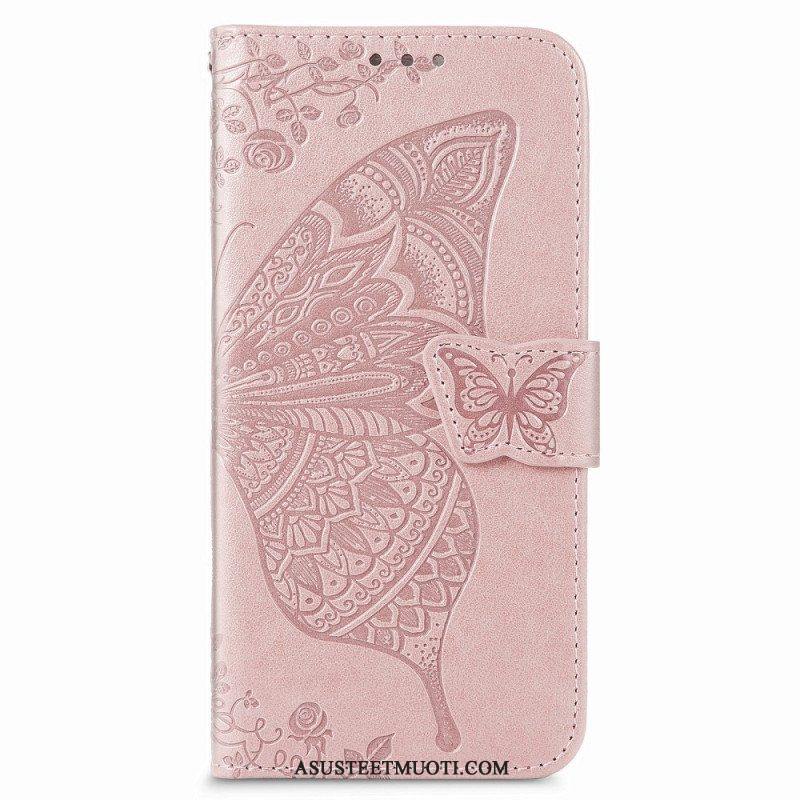 Kotelot Samsung Galaxy S22 Plus 5G Butterfly Design Kaulanauhalla